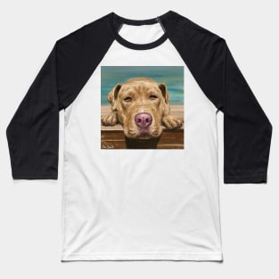 A Painting of a Red Nose Pit Bull Taking a Nap and Sunbath Baseball T-Shirt